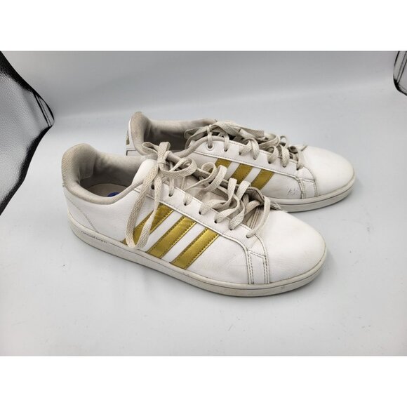 Adidas Cloudfoam Advantage Women’s White/Gold 3 Stripe Shoes Size 9 US - Picture 2 of 11